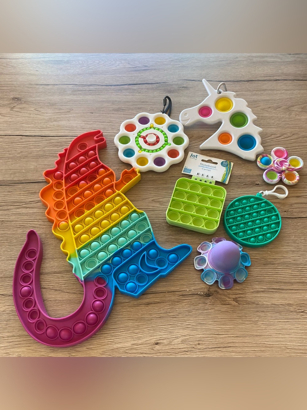 Rainbow Unicorn & Dino Pop-It Fidget Toy Set - Multicolor Sensory Play
